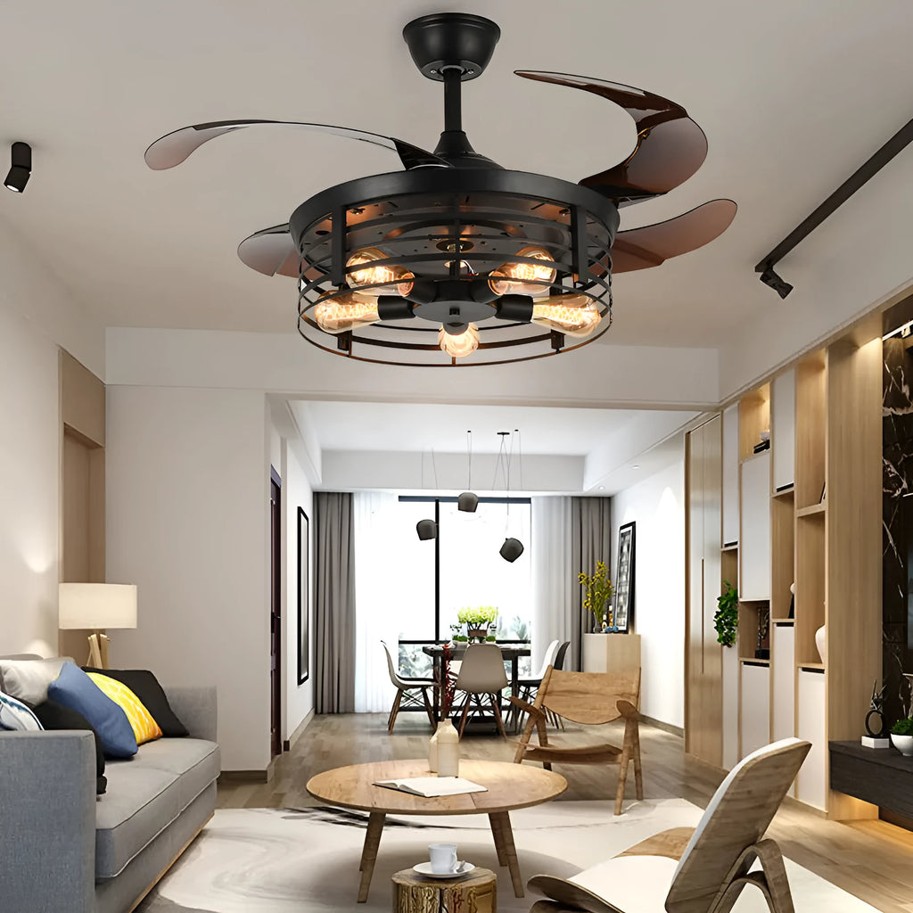 42-inch American retro ceiling fan lamp with remote control and invisible blade design