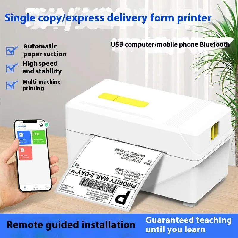FlashLabel thermal express order label printer with USB connection on a desk.
