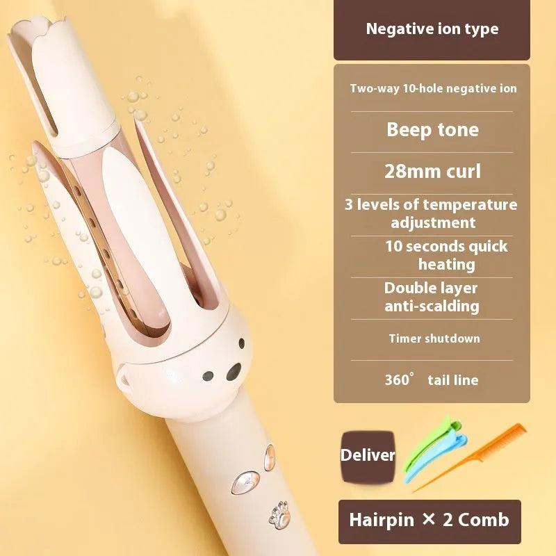Beige anion automatic hair curler with FS-H208 negative ion technology and wired power supply