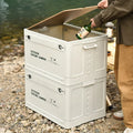 Large white foldable plastic storage box with wooden lid for household organisation