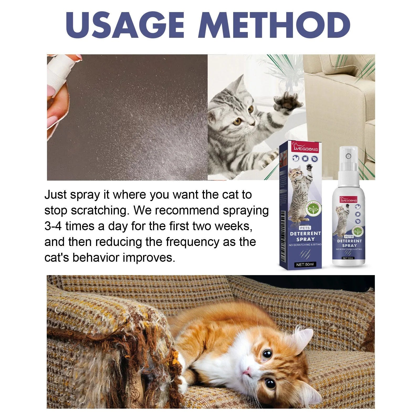 50ml pet deterrent spray bottle for stopping cats and dogs scratching furniture and doors