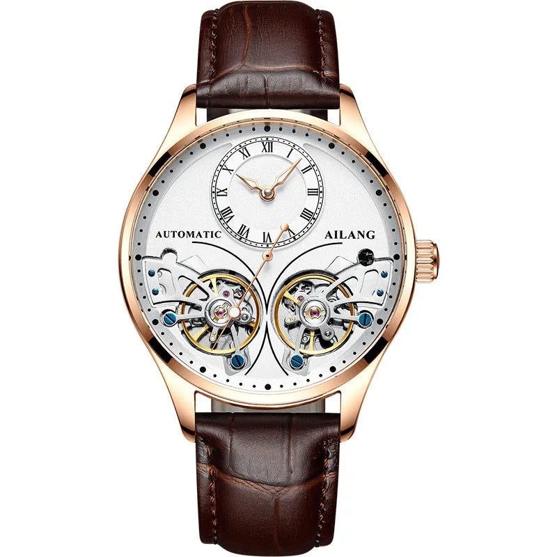 Titanium automatic men's watch with tourbillon and moon phase on black dial