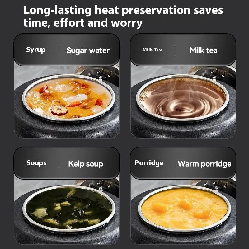 Black 10-litre stainless steel electric heating insulation pot with large steel cover