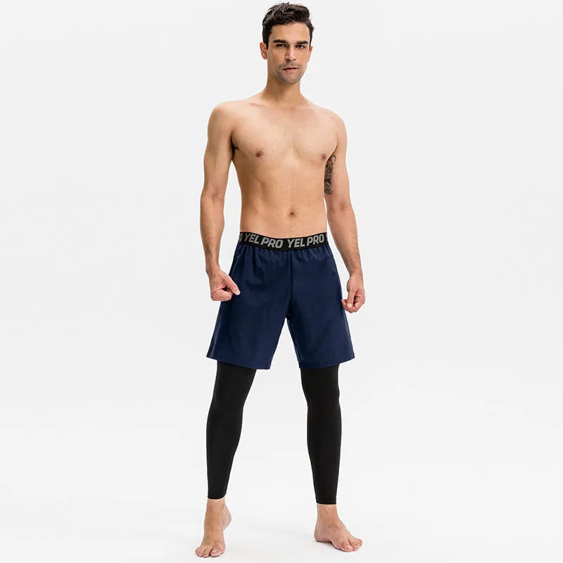 Men's grey quick-drying high elastic tight pants for running and fitness.