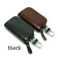 Genuine leather car key case with frost finish and zipper closure in black or brown