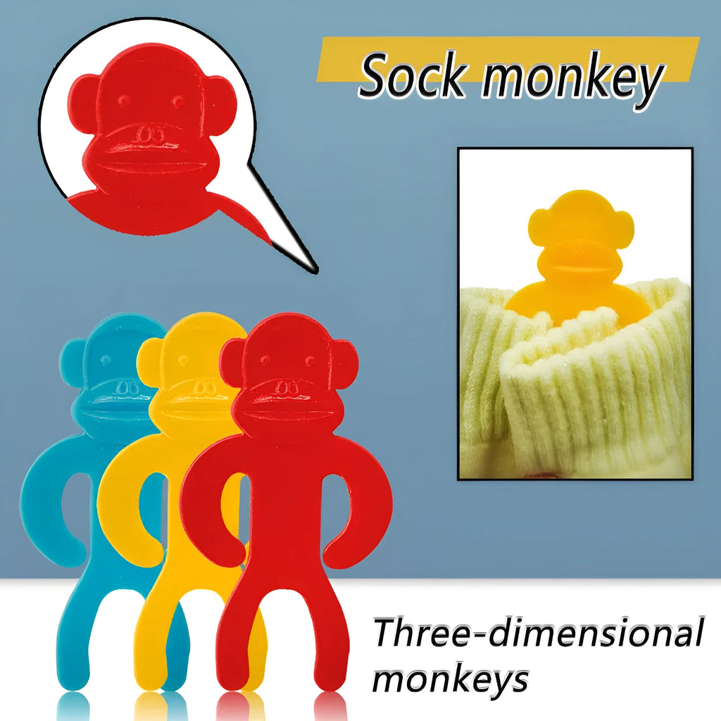 Plastic sock clips in blue, red and yellow for machine wash organisation