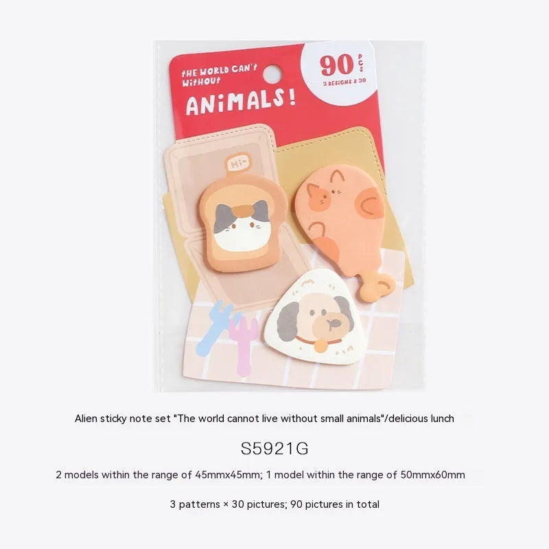Small animal shaped sticky note set with 90 pages and six colourful cover designs