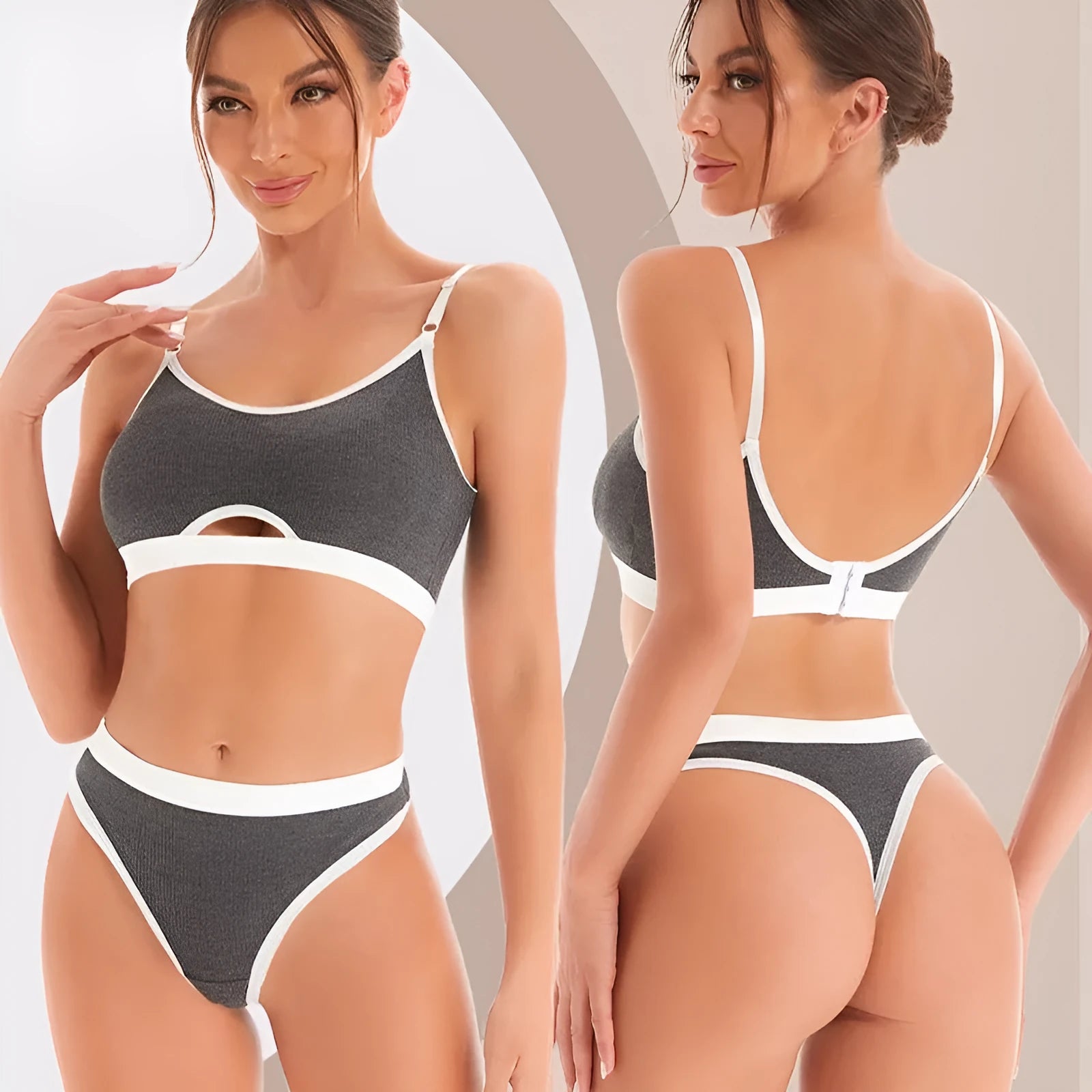 Women's white underwired cotton sports vest set with built-in bra and matching panties