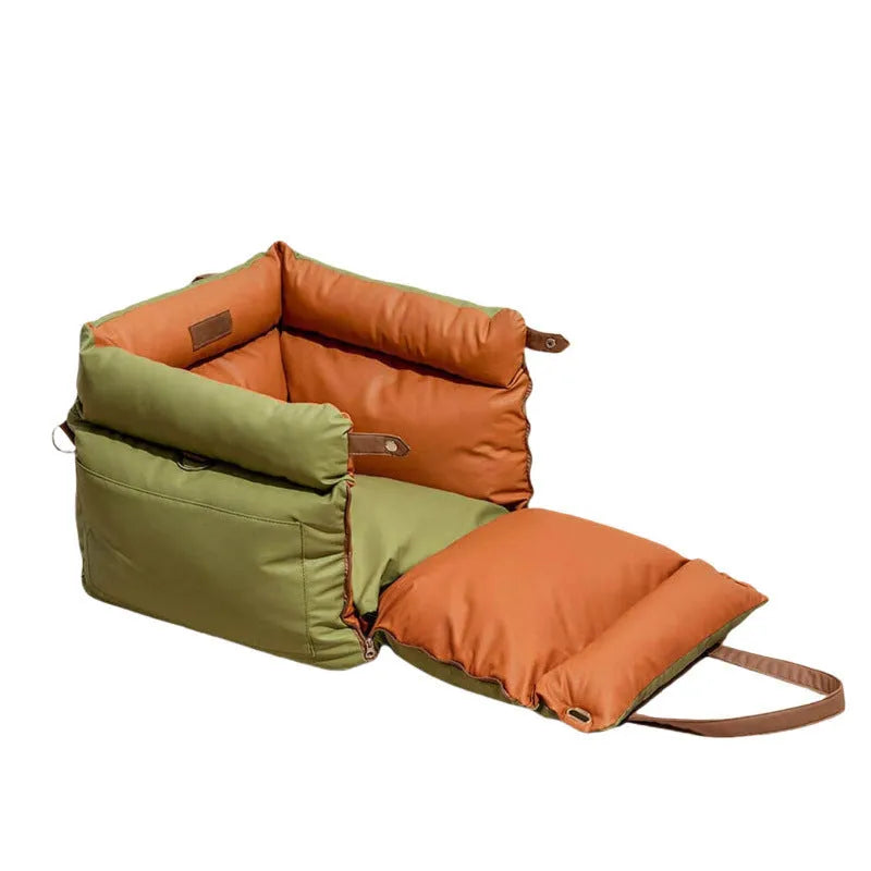 Green waterproof dog car nest with removable cover on a car seat, dimensions 55cm by 50cm
