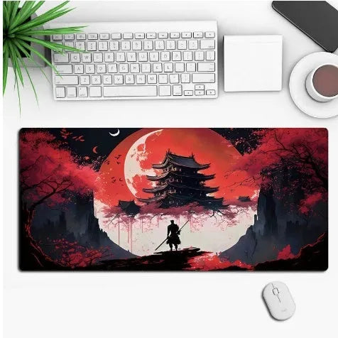 Anime pattern gaming desk mat with rubber cloth construction and non-slip base in multiple size options