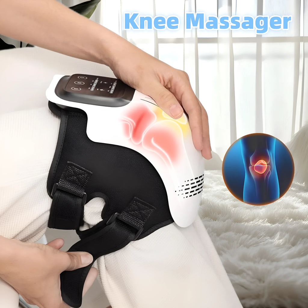 Intelligent electric knee massager with heating, kneading, infrared laser and vibration functions in white colour