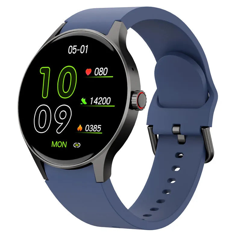 46mm diameter Bluetooth sport watch with circular touchscreen display in black, blue, pink, or red