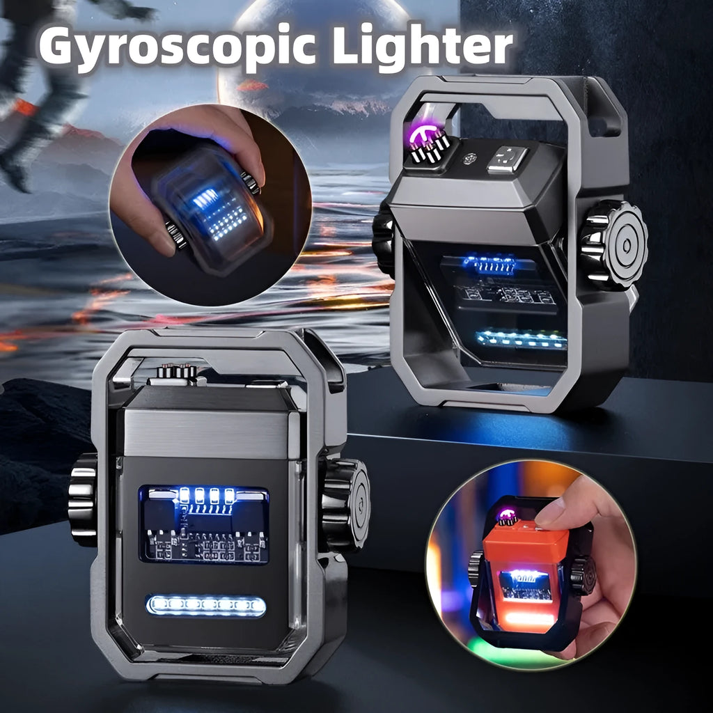 Pulse Lighter Double Arc Electric Windproof Zinc Alloy Gyroscope Decompression Tool in black nickel brushed finish