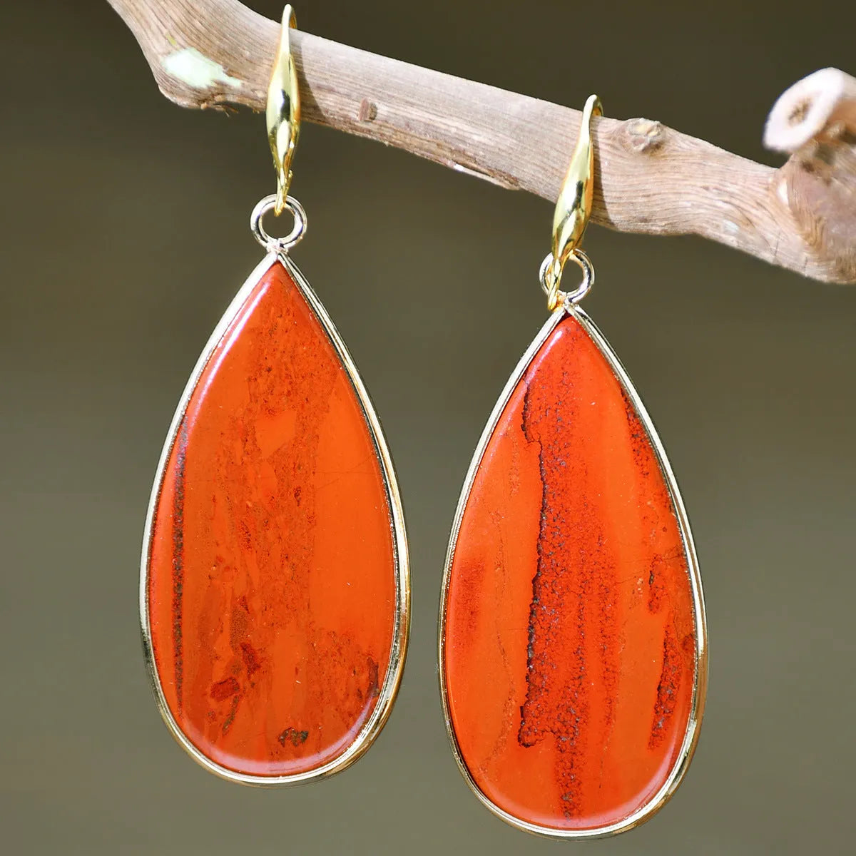 Vintage stone drop earrings with Tigereye stone and textured water droplet design