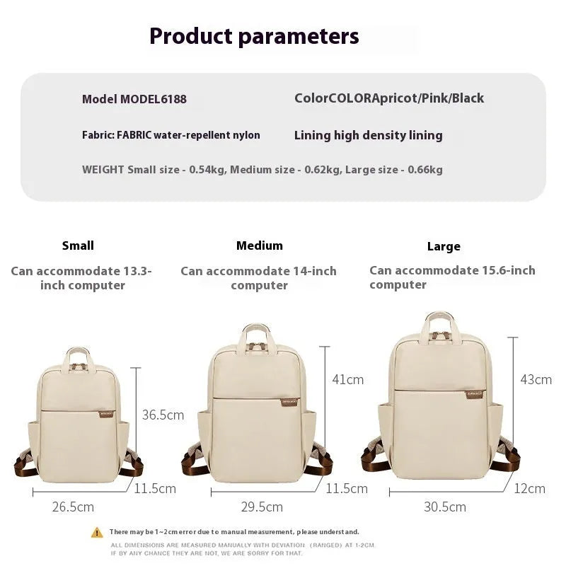 Large women's travel backpack with multiple compartments in apricot colour