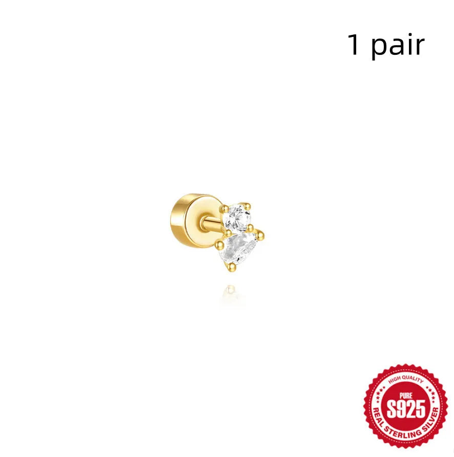 S925 sterling silver flat column geometric ear bone stud with threaded post in a gold colour finish.