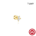 S925 sterling silver flat column geometric ear bone stud with threaded post in a gold colour finish.