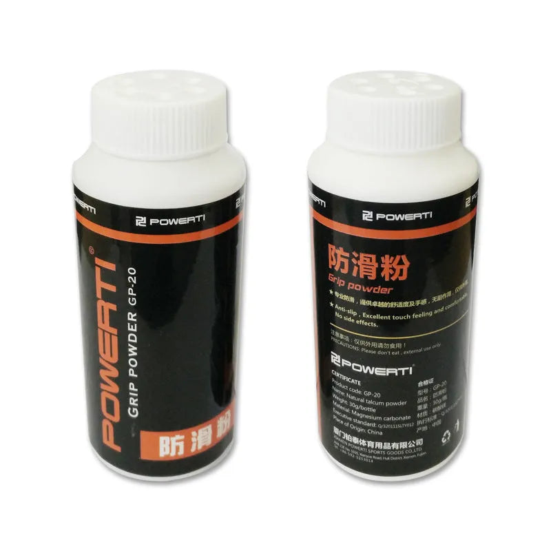 White magnesium carbonate anti-slip powder in container for sports grip.