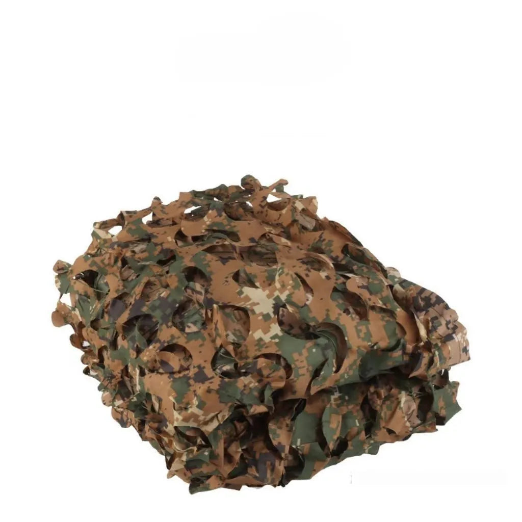Green camouflage cover net deployed for outdoor concealment with multiple pattern options