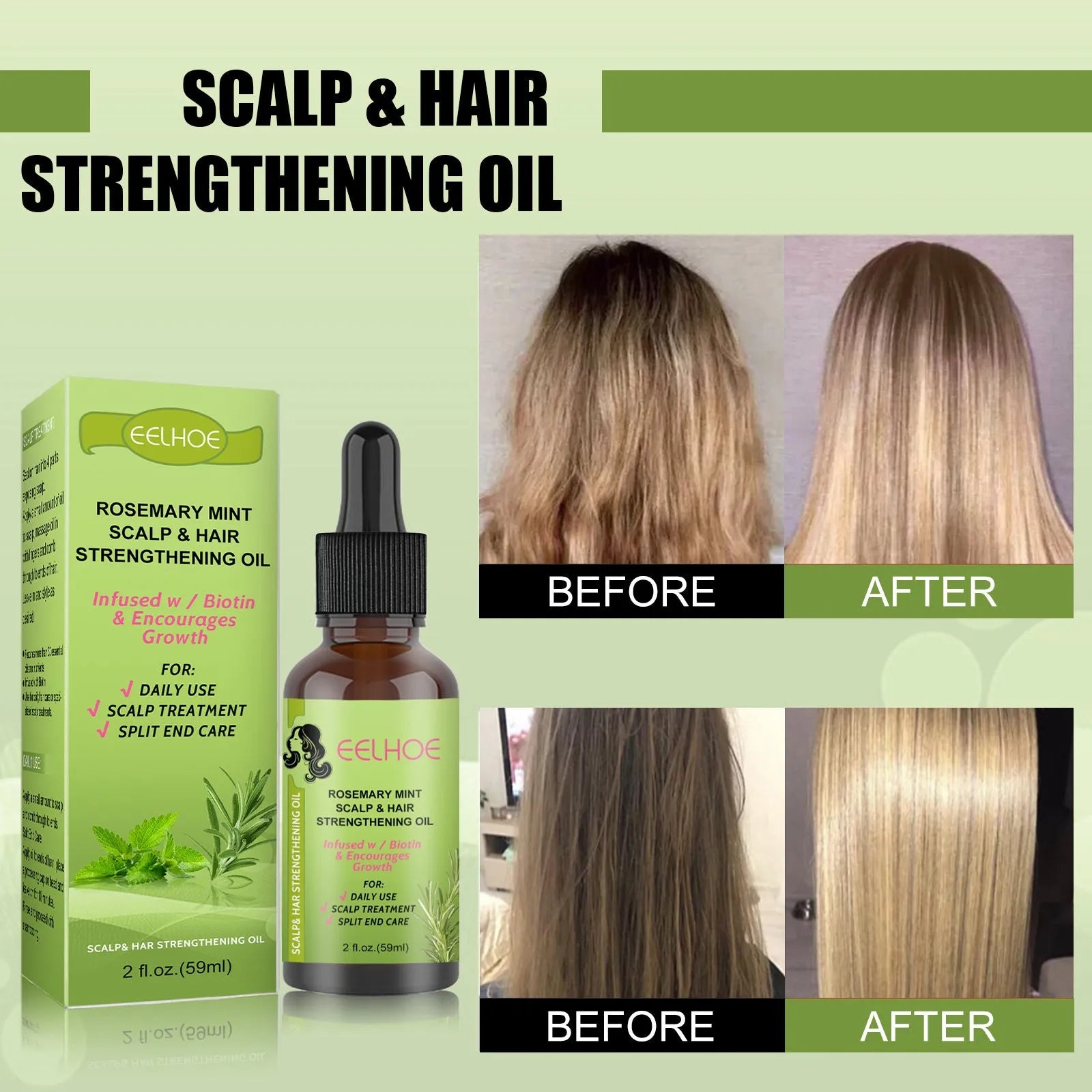 59ml bottle of rosemary mint hair growth fluid for scalp treatment and hair repair.