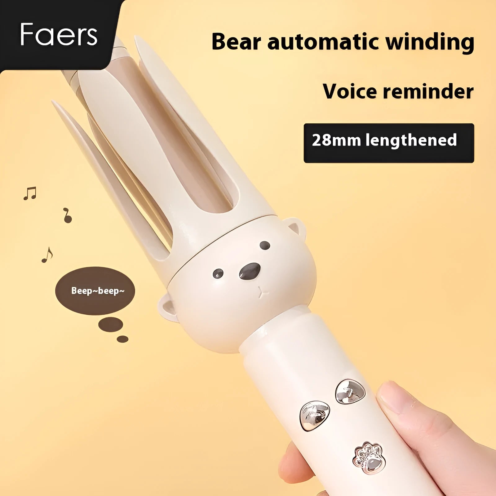Beige anion automatic hair curler with FS-H208 negative ion technology and wired power supply