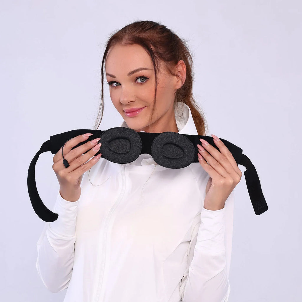 Grey outline Bluetooth sleeping eye mask with long eyelashes design and polyester eye cover