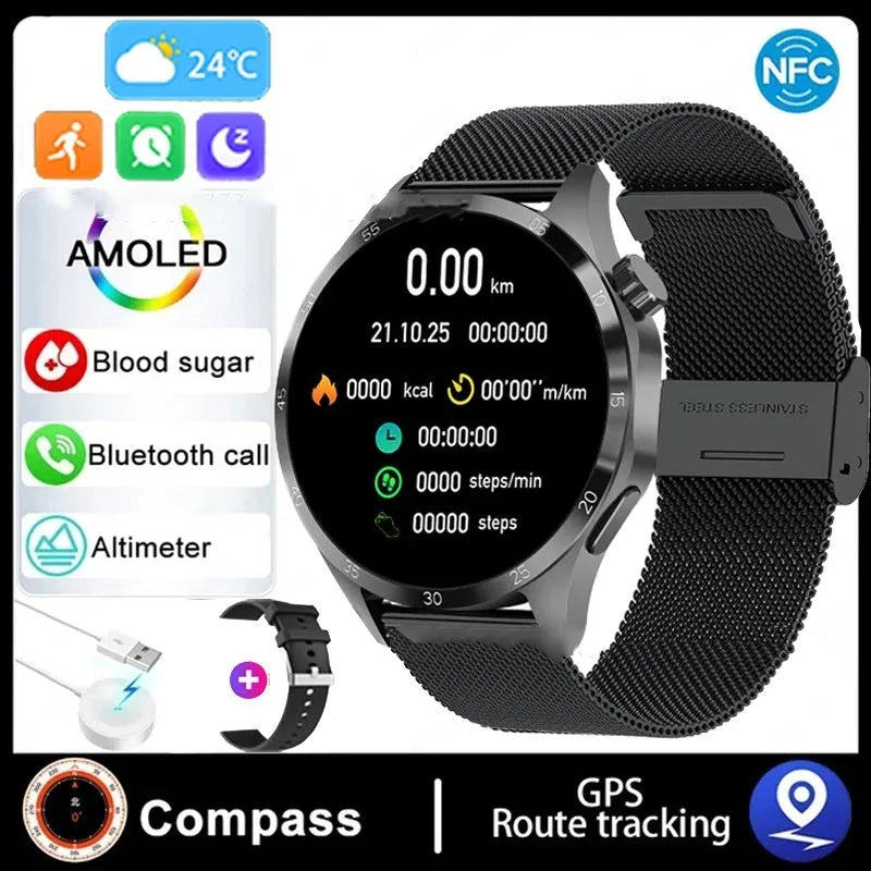 Black smartwatch with Bluetooth calling and health monitoring functions on wrist