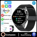 Black smartwatch with Bluetooth calling and health monitoring functions on wrist