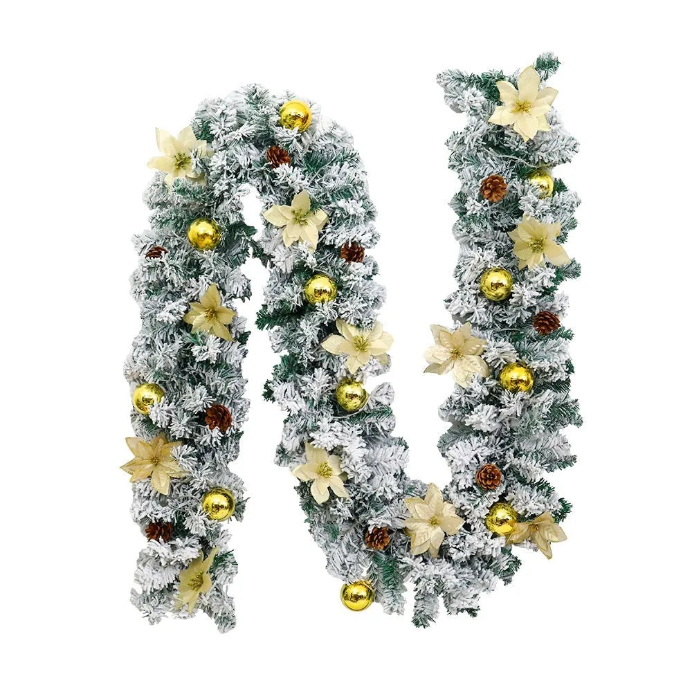 240cm long artificial rattan Christmas garland with flocked decoration in one of five colour options