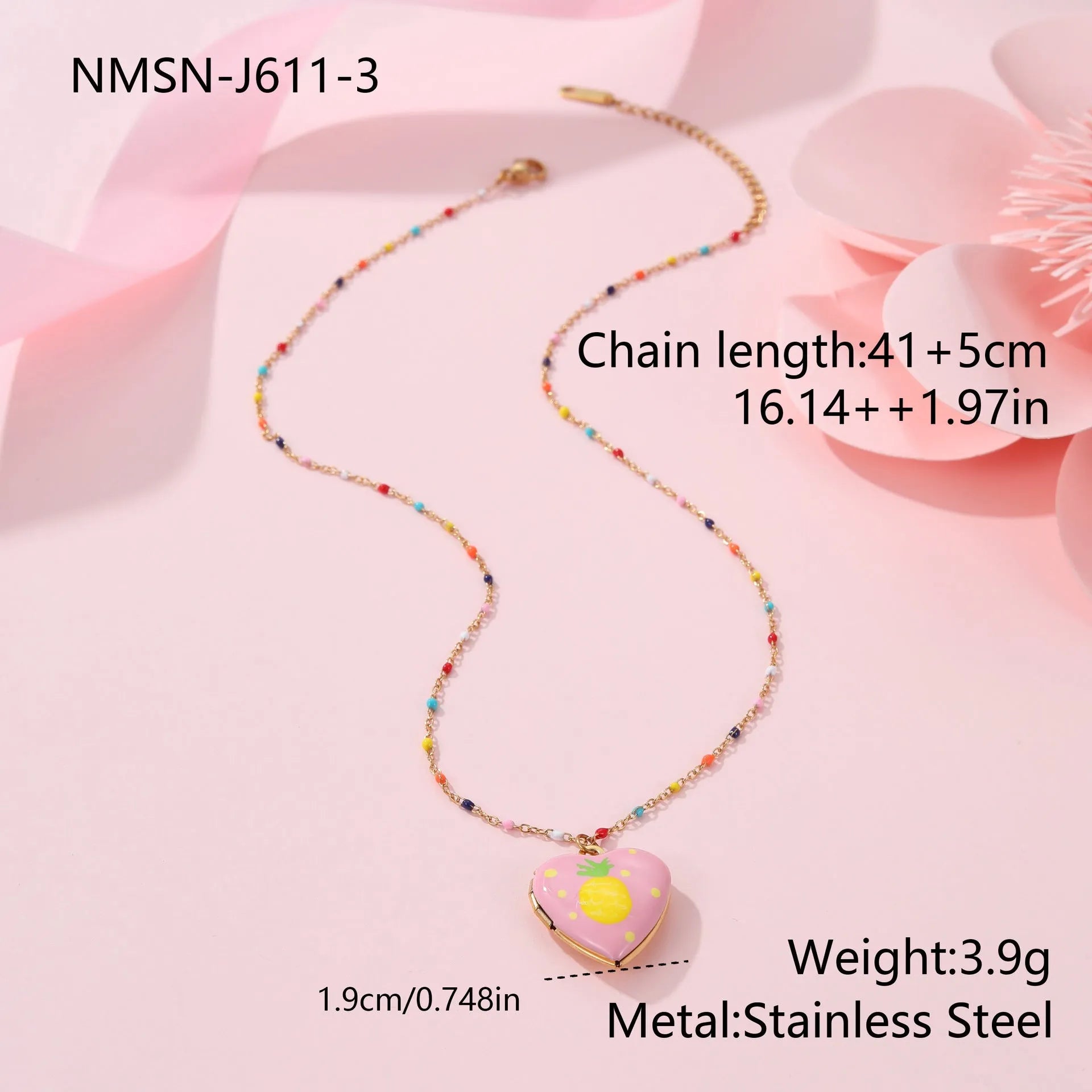 Gold-plated stainless steel necklace with fruit pendant on adjustable chain