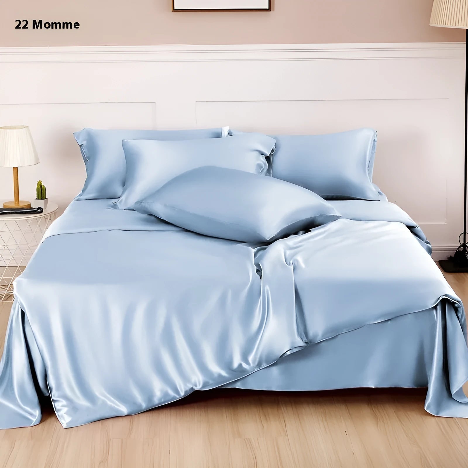 Solid colour silk duvet cover laid flat, showing double-sided plain weave fabric in one of six available colours.