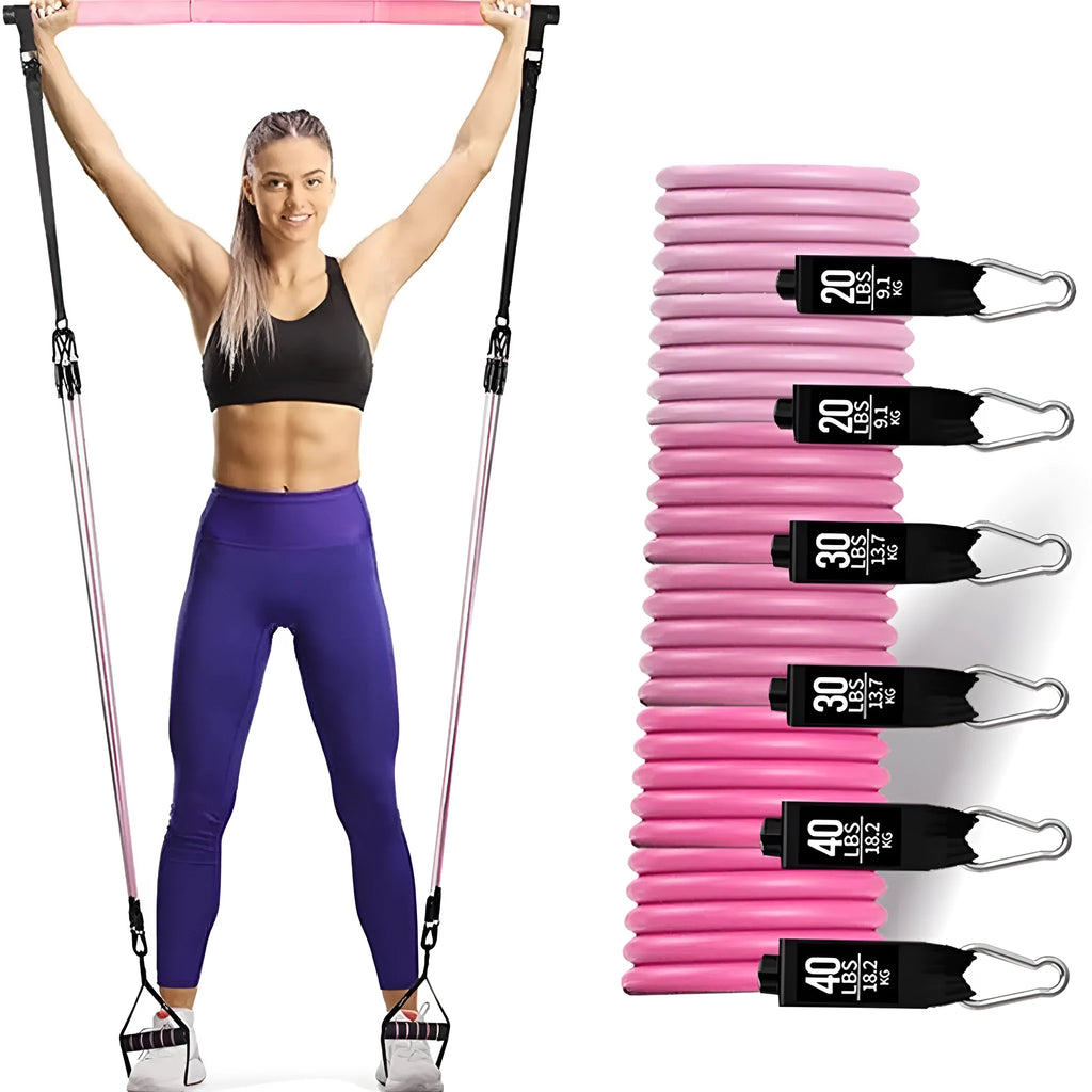 Yoga gymnastic bar 180 pounds resistance band pull rope set in pink and black TPE material