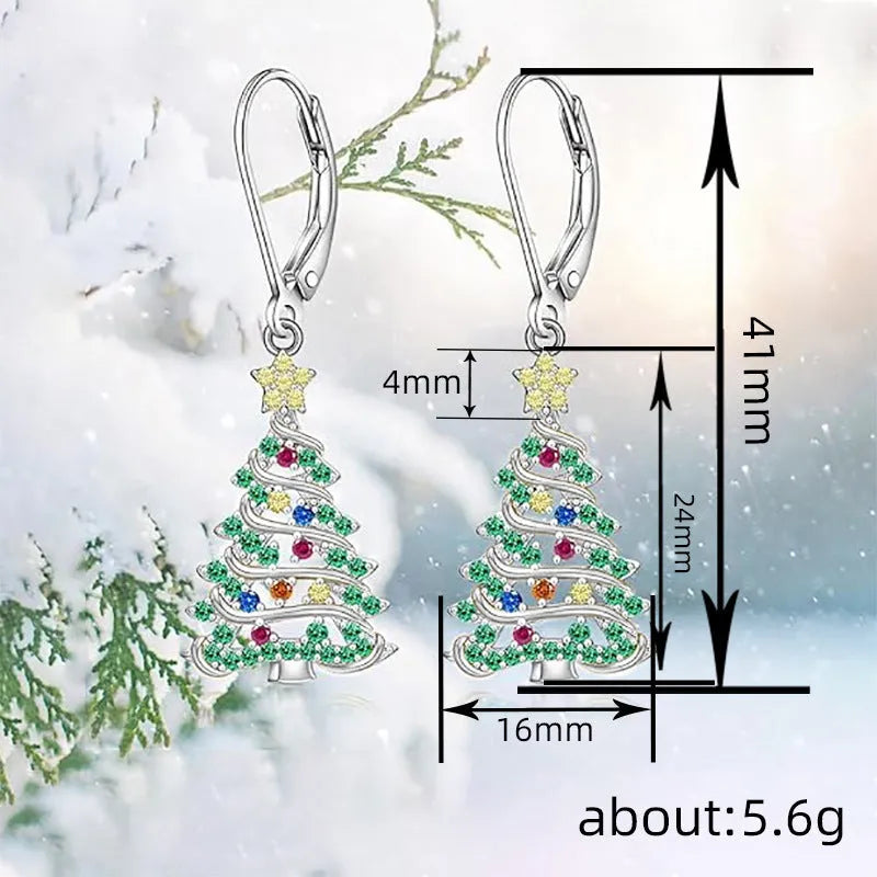 Copper Christmas tree earrings with star design in white gold colour finish for women