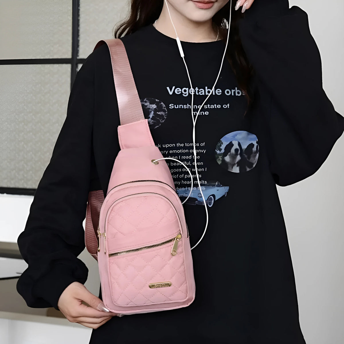 Girl's crossbody chest bag in Oxford cloth with plaid pattern available in multiple colours