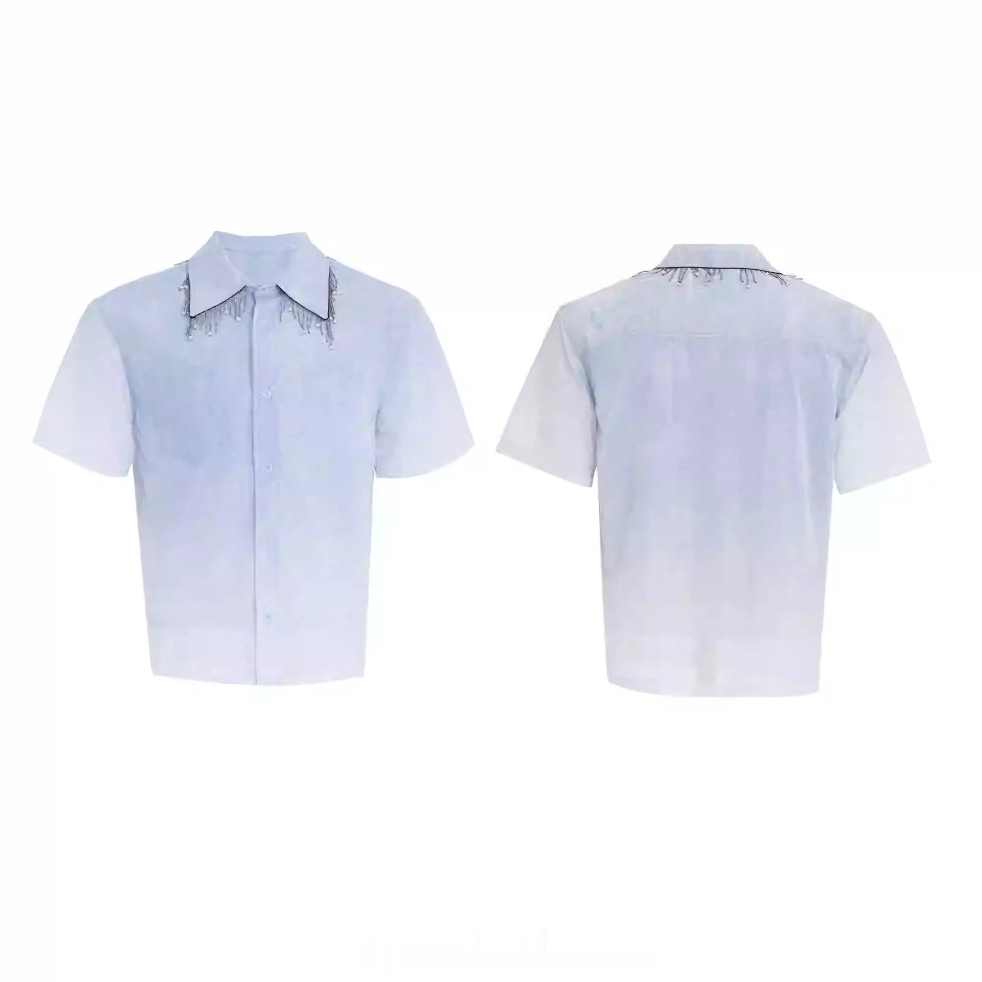 Blue and white gradient short sleeve shirt with loose fit design