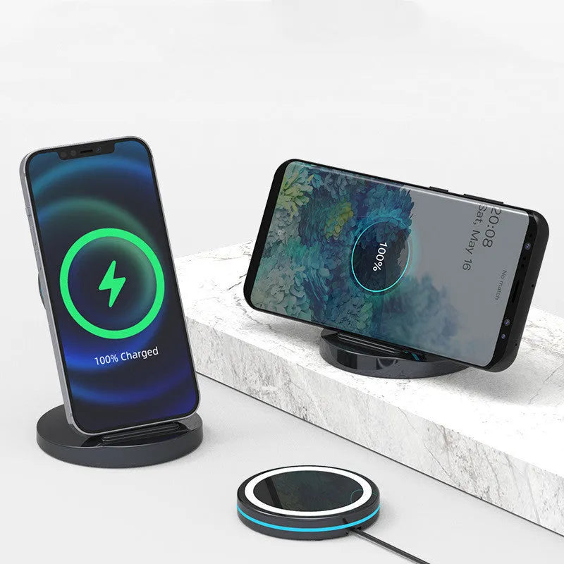 Folding magnetic wireless charging stand for iPhone 12 showing its compact design.