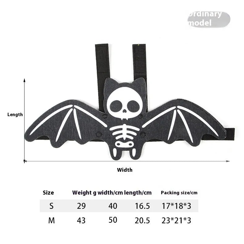 Halloween batwing costume on cat with soft felt construction and bell accessory