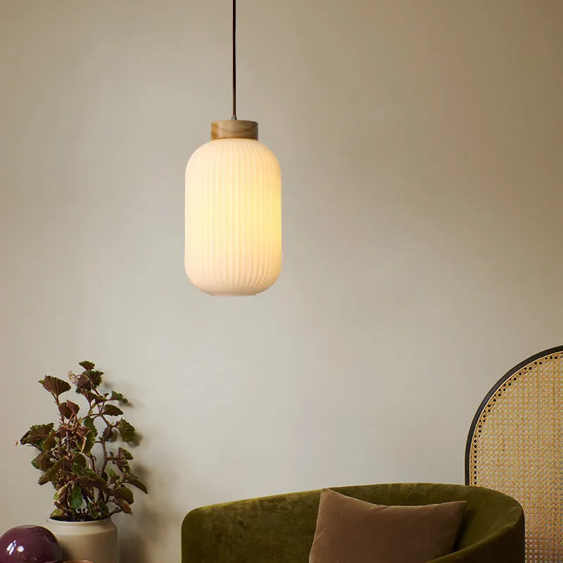 Nordic style retro wooden pendant ceiling light chandelier showing three size and light colour options.