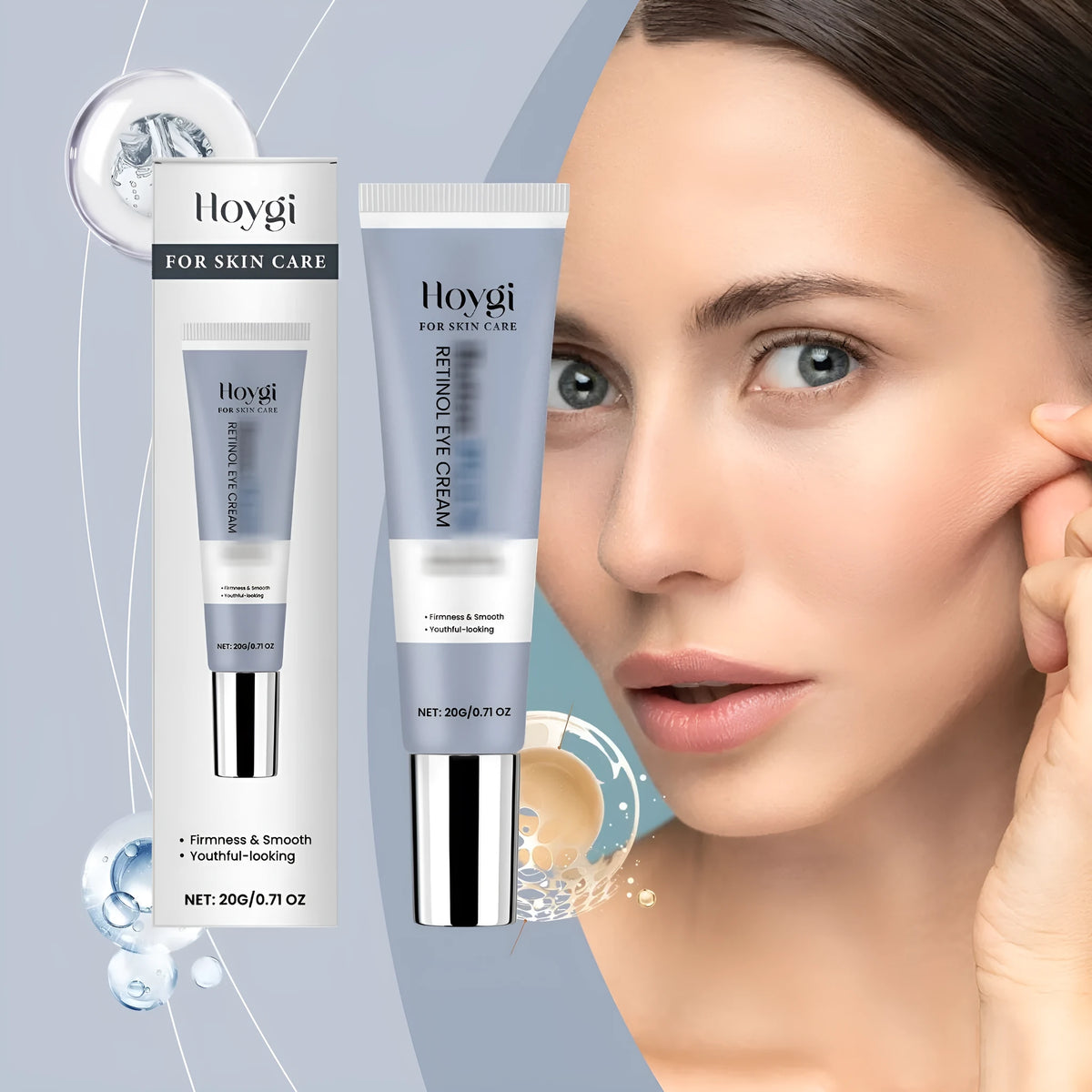 White and blue tube of Retinol Eye Cream Moisturising Soft, 20g, standing 12.1 cm tall.