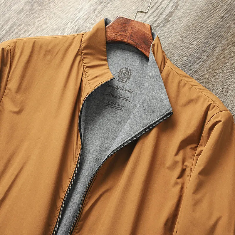 Men's stand collar casual jacket in Army Green colour, shown on a model.