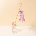 Octopus-themed cat toy with long stick handle and colourful furry texture for indoor kitten play