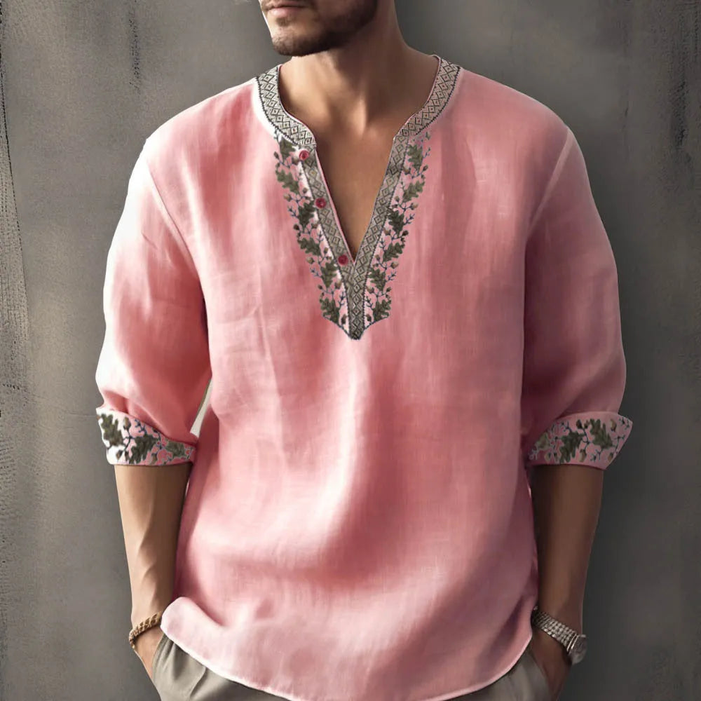 Short sleeve striped shirt in bamboo hemp fabric with European and American sizing