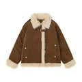 Women's retro lamb wool coat in black, brown, or pink, loose fit polyester, sizes S to XL