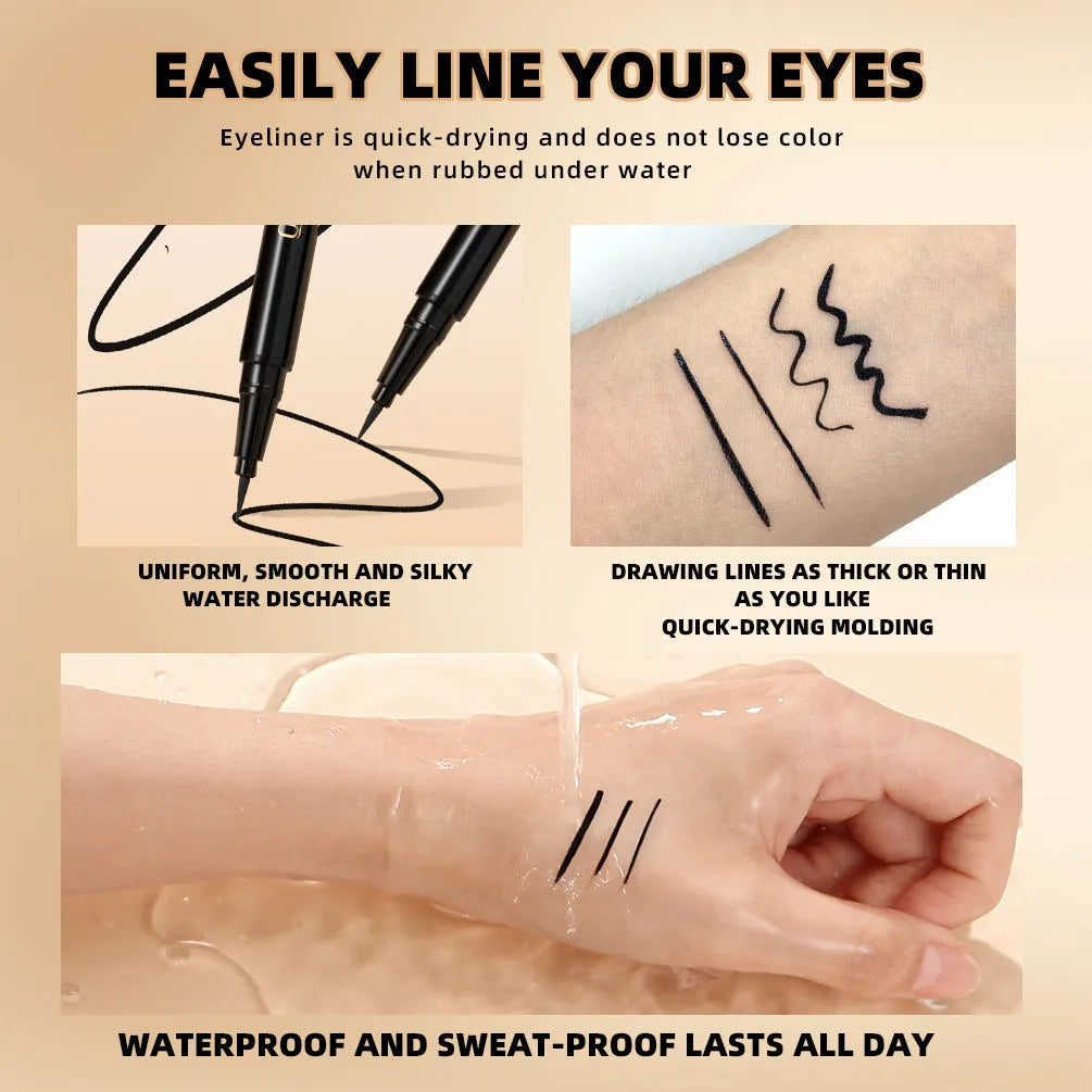 Black liquid eyeliner pen with sweat-proof and smudge-resistant quick-drying formula
