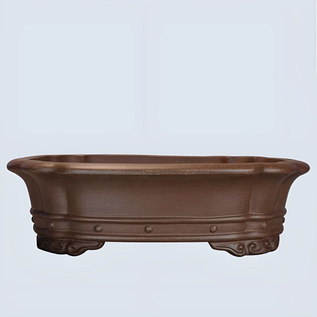 Purple sand handmade rectangular begonia flower pot showing antique plain design and dimensions
