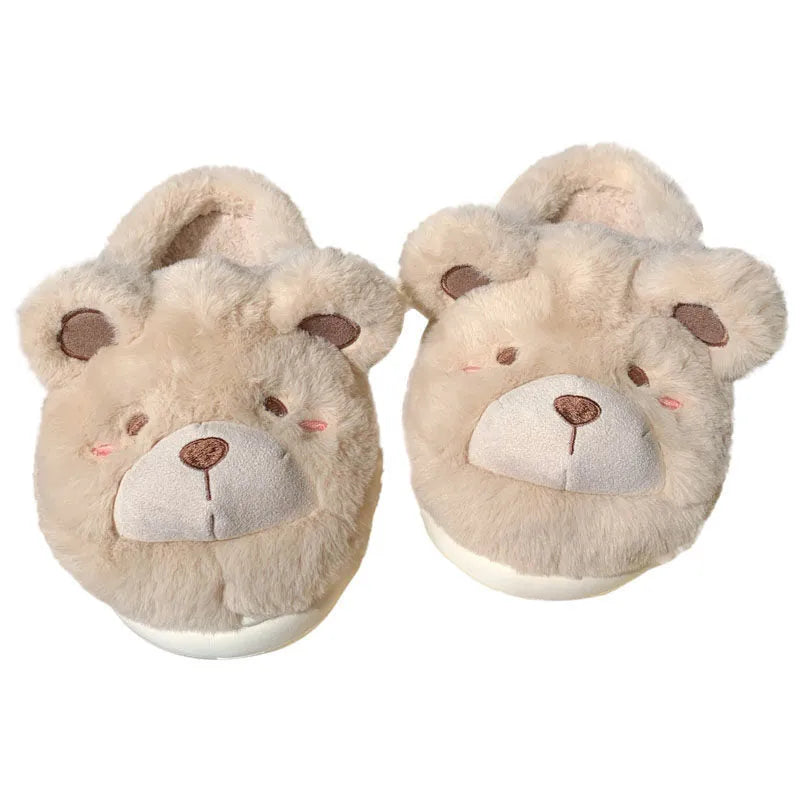 Womens cartoon pattern suede plush slippers with round toe in milky white colour