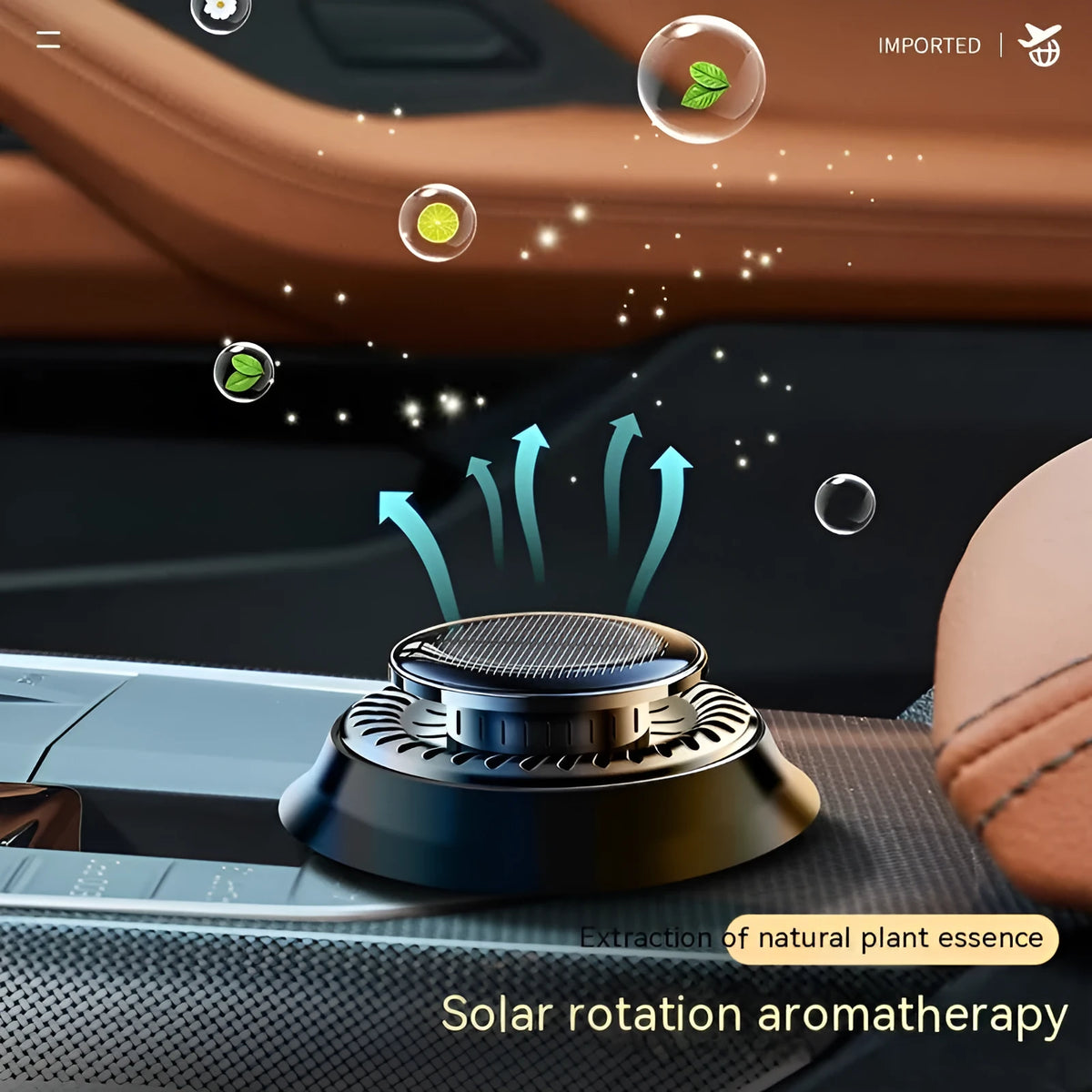Solar car aromatherapy decoration with electromagnetic de-icing function in simple plastic design