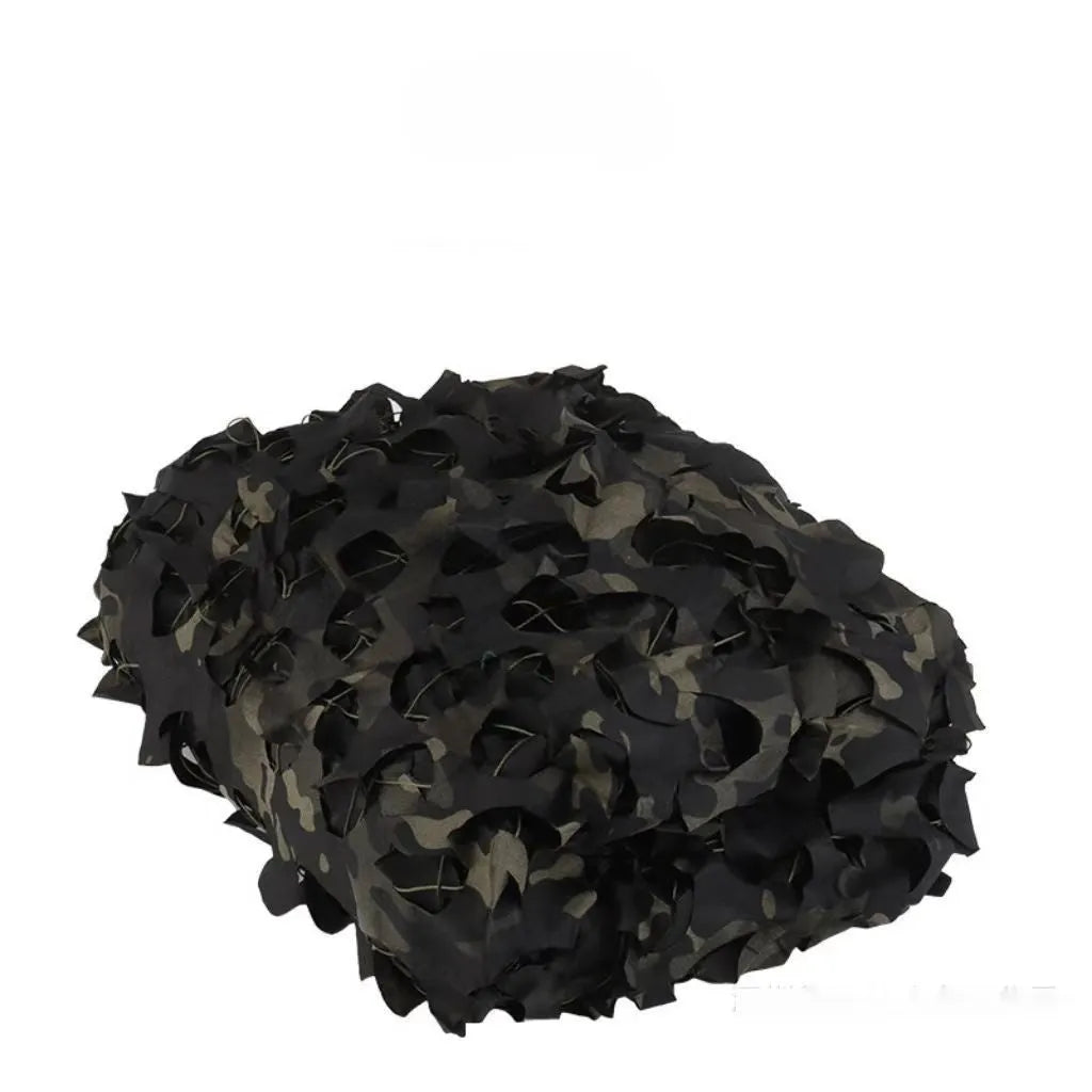 Green camouflage cover net deployed for outdoor concealment with multiple pattern options