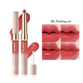 Double-headed lipstick and lip gloss in matte finish, showing ten different shade colour options.