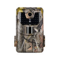 Outdoor hunting camera with camouflage finish showing LCD screen and infrared LED array